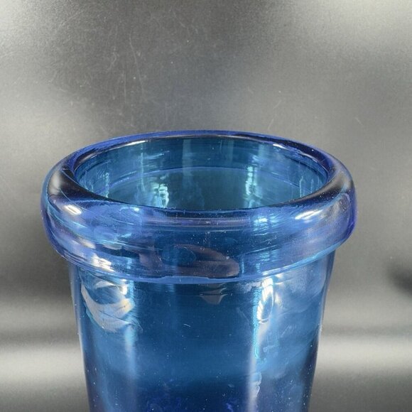 Blenko Joel Myers Roll Top Vase Cylinder Cobalt Blue Manganese 365nm Green UV - Picture 11 of 14